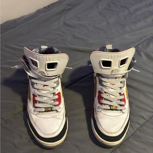 Jordan Other - Jordan 5 Spizike Mars White High-Top Sneakers with Red, Gold & Black Accents